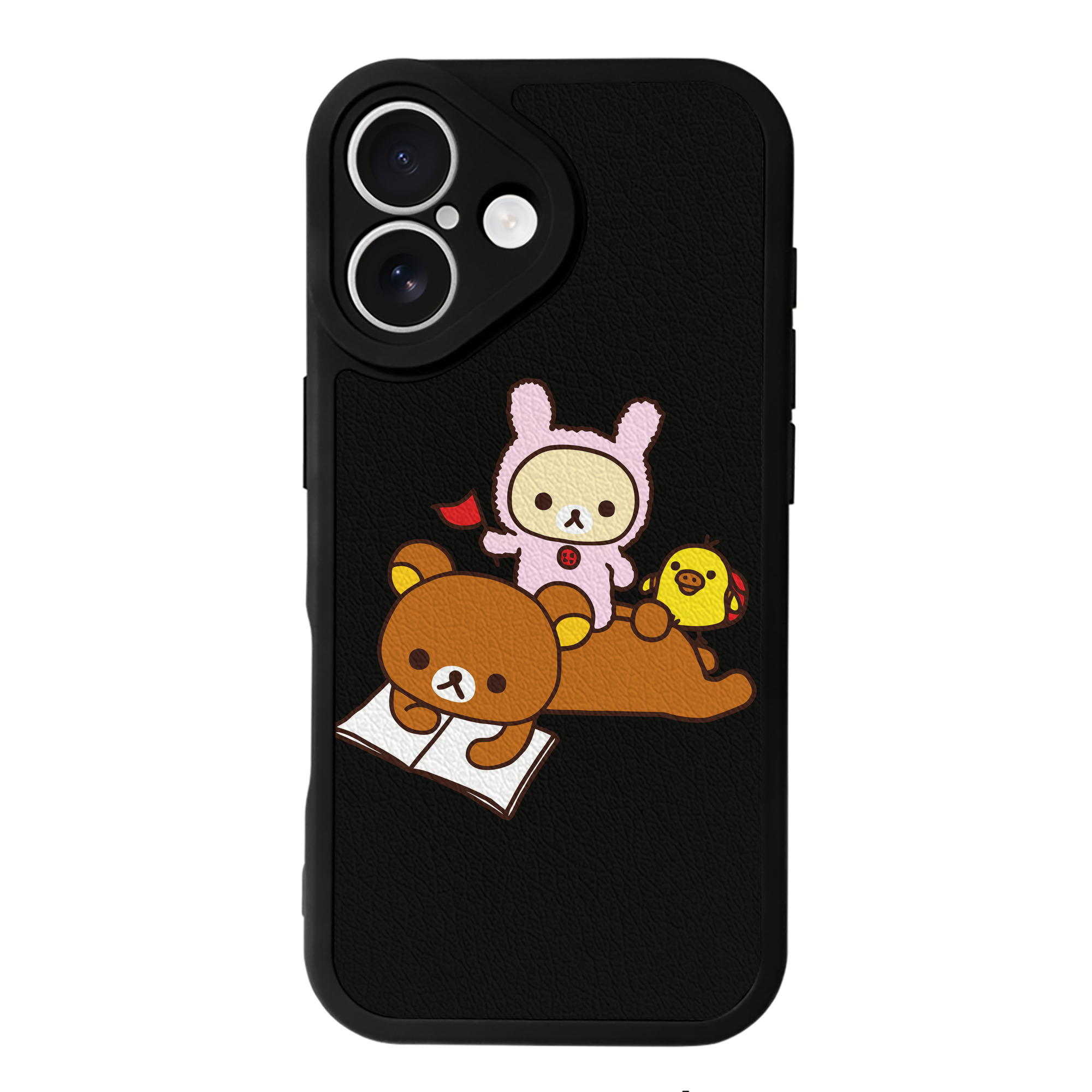 （画像用） リラックマ リラックマ キイロイトリ Rilakkuma Korilakkuma Kiiroitori 【iPhone 16シリーズ対応】シリコンスマホケース（レザー調） 材質：シリコン
